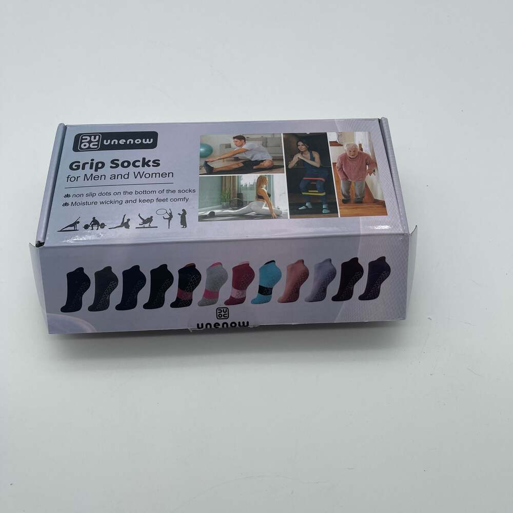 unenow Unisex 3-Pack Non-Slip Grip‎ Socks Yoga Pilates Hospital Black Grey Navy